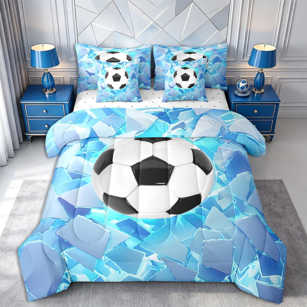 Erosebridal Soccer Football Bedding Sets Twin Size for Kids Boys,Geometric Gradient Comforter Sets with Sheets,Sports Theme Decor,Reversible Breathable,7-Piece