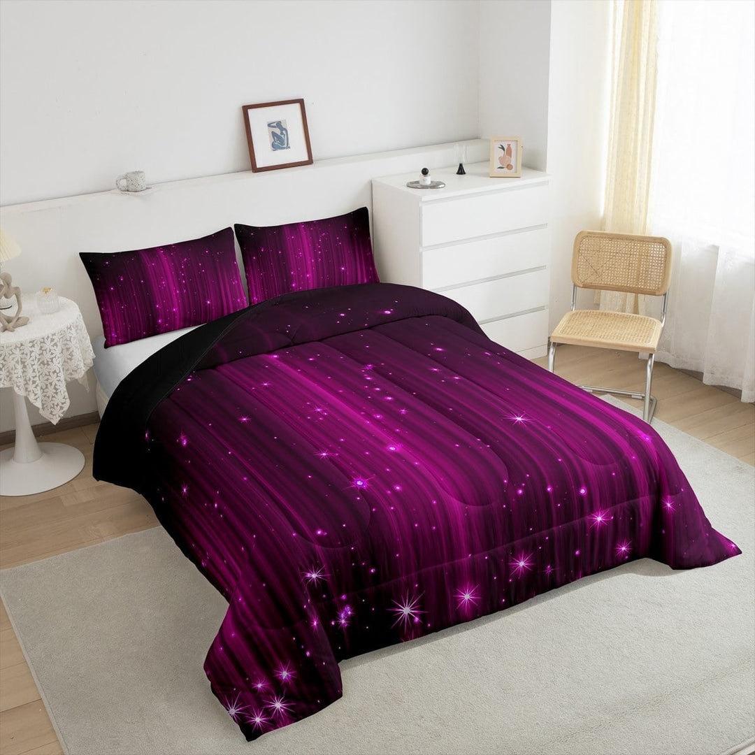 Erosebridal Hot Pink and Black Comforter Set Twin Ombre Glitter Bedding Set for Teen Women Room Decor,Abstract Striped Comforter Lightweight 2Pcs