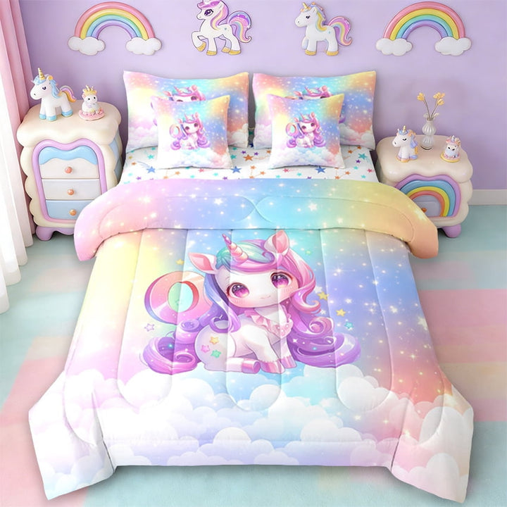 Erosebridal Magical Unicorn Bedding Sets Twin Size, Rainbow Stars Comforter Sets With Sheets, Monogrammed Letter O Bed In A Bag Twin Size,Lightweight Bedroom Decoration,7-Piece Reversible