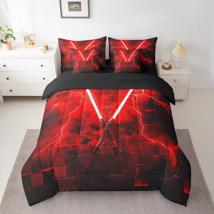 Erosebridal Red Lightsaber Bed in a Bag Twin size, Cool Lightning Bed Set, Modern Geometric Decor, Reversible