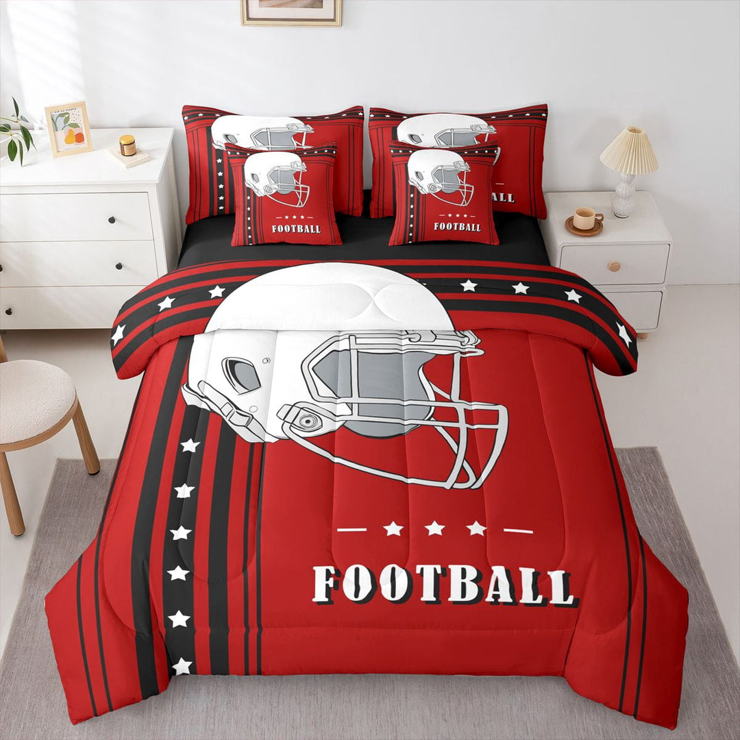 Full Size 7-Piece Football Game Comforter Sets Bed-in-a-Bag American Football Sports Comforter Set with Sheets Red Black Stars and Stripes Duvet Set with Sheets (San Francisco)