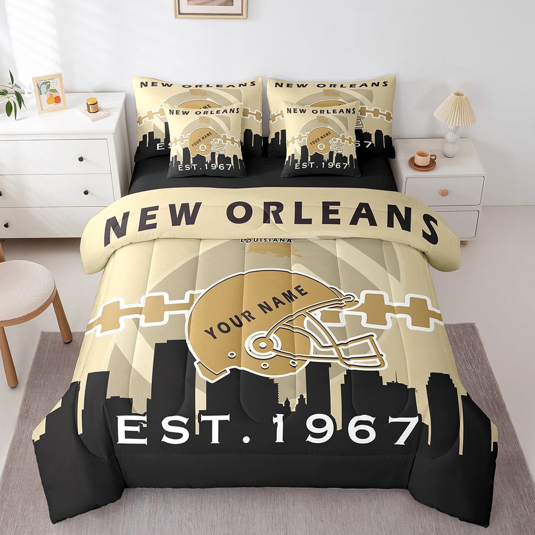 Erosebridal 7 Pcs Comforter Set Twin Size,Customized Rugby Bed in a Bag with Flat Sheet and Fitted Sheet and Adults,Football Player Bedding Set with Pillowcase and Sham(New Orleans)