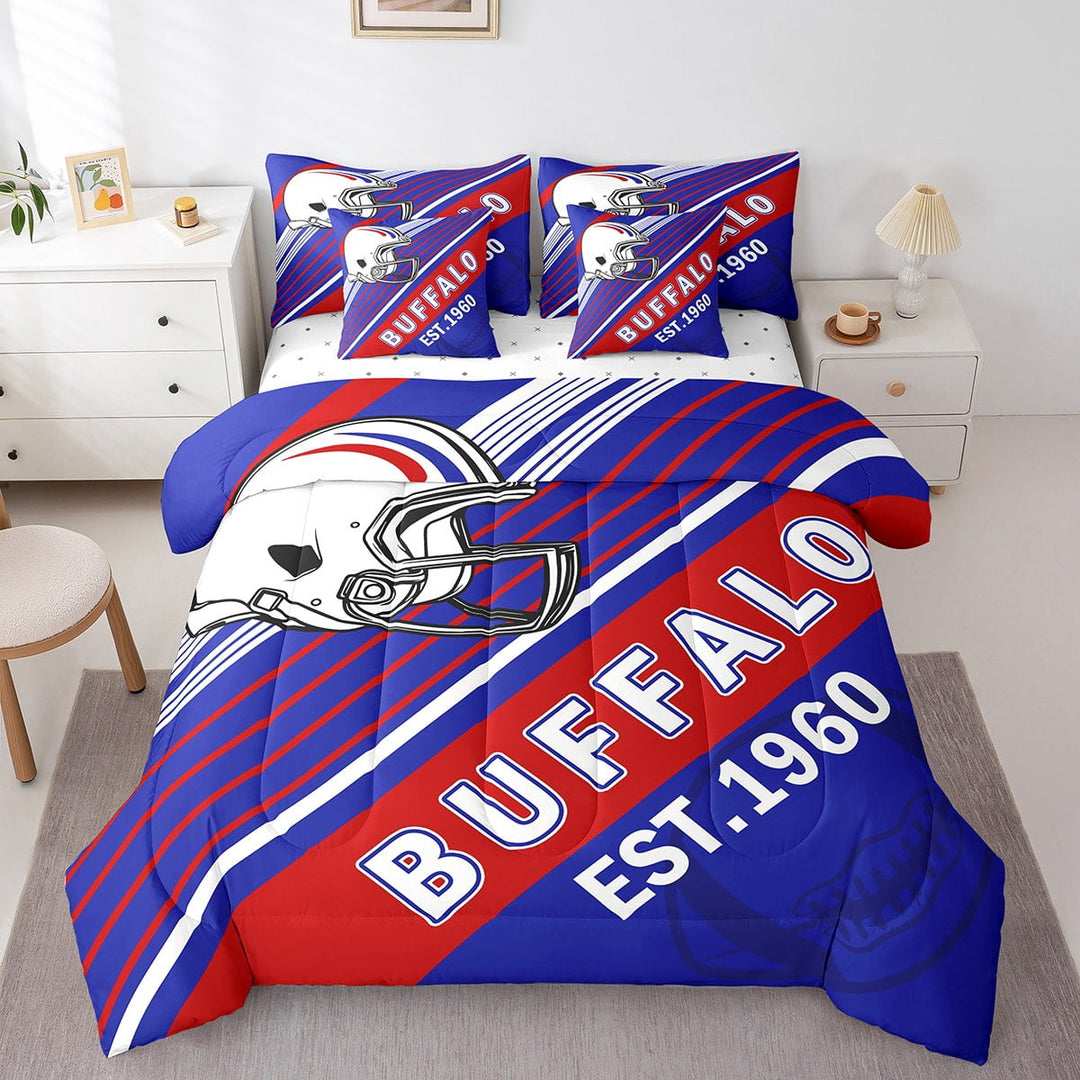 Erosebridal Sport Football Bedding Sets Twin Size,Stripes Comforter Sets with Sheets,Room Decorative (Buffalo),Reversible,Breathable,7-Piece