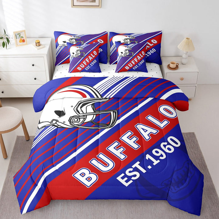 Erosebridal Sport Football Bedding Sets Twin Size,Stripes Comforter Sets with Sheets,Room Decorative (Buffalo),Reversible,Breathable,7-Piece