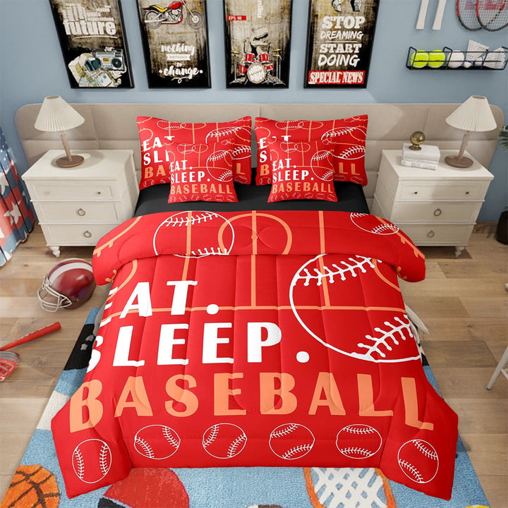 Baseball Twin Comforter Set with Sheets Sport Game Ball Theme Bed in a Bag Baseball Room Decor Bed Set Baseball Sports Bedding Sets Teen Sports Sheets 7 Pcs Red