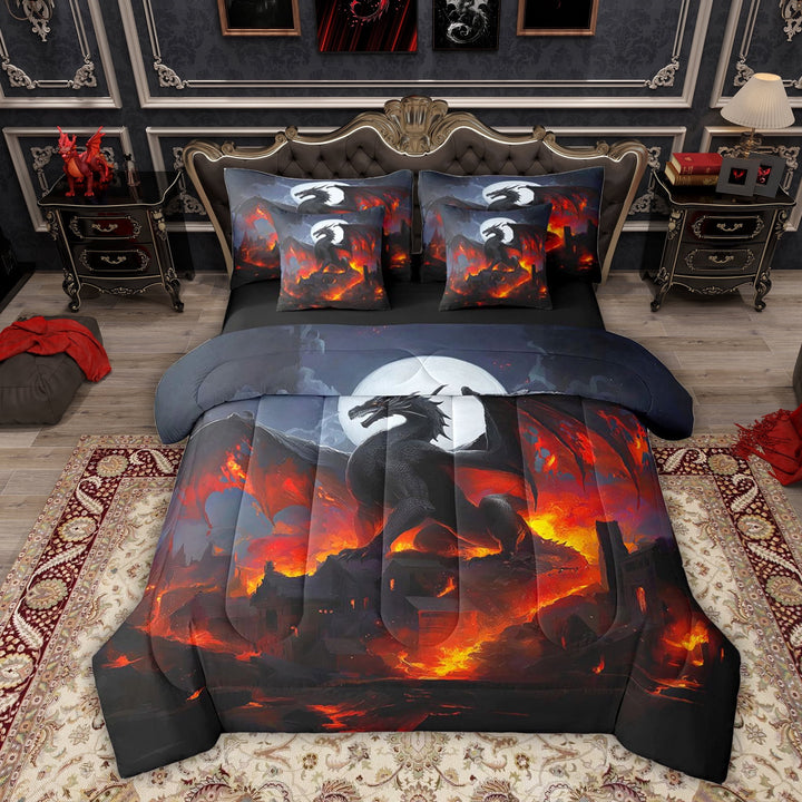 Erosebridal Horror Dragon Boys Bedding Comforter Set 7 Pieces, Sky Moon Full Bedding Set, Black Red