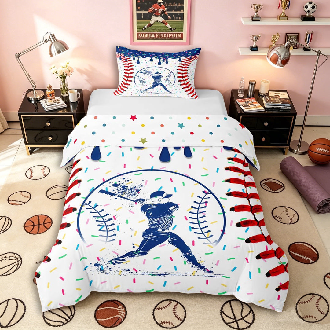 Erosebridal Navy Blue Dripping Baseball Stitch &amp; Batter Silhouette Graphic Twin Bedding, Sport Graphic Duvet Cover Set for Boys And Girls Kids,Super Cozy Room Decor,2pcs,No Comforter