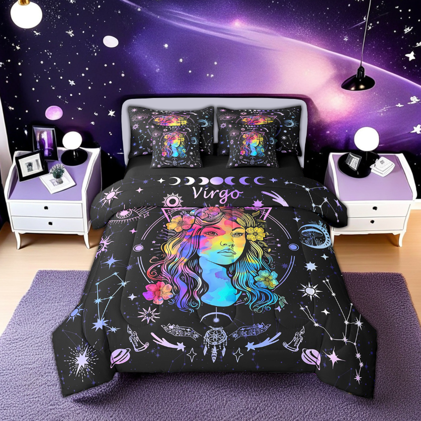 Erosebridal Boho Virgo Bed in a Bag Twin Size, Hippie Horoscope Bed Set, Constellations Astrology Bedroom Decor, Reversible 7 Pieces
