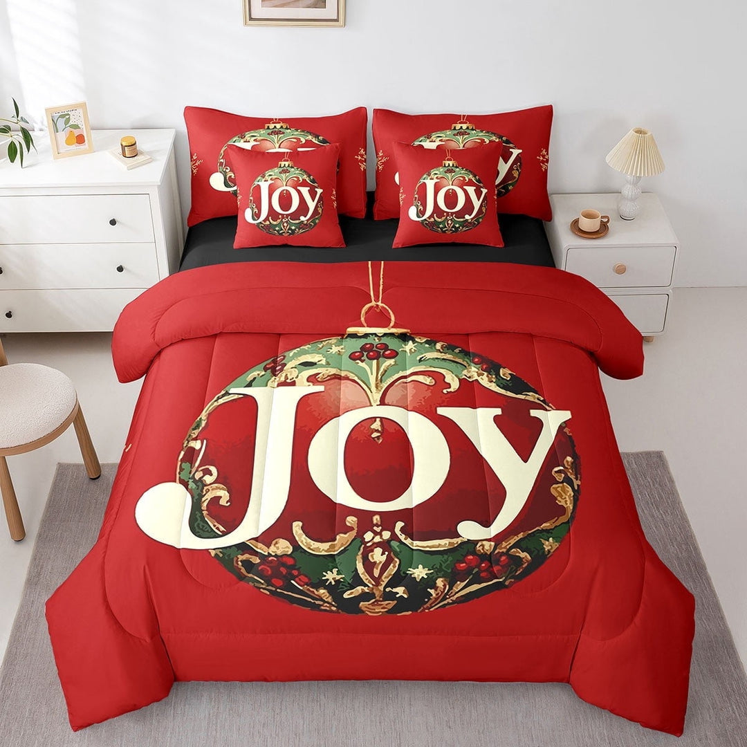 Merry Christmas Comforter Set - 7 Pieces Bed in A Bag Happy New Year Comforters Queen Size,Red Christmas Bedding Sets with Comforter,Flat Sheet,Fitted Sheet and Pillowcases &amp; Shams