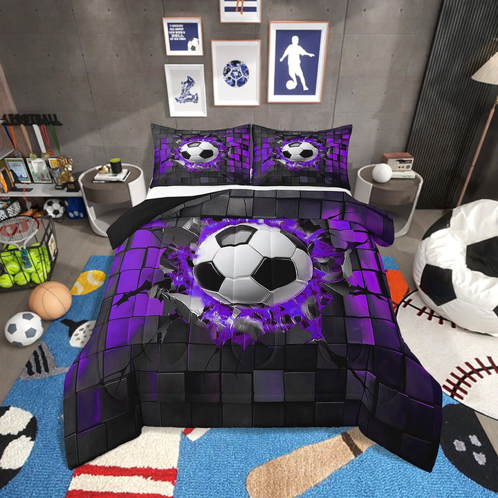 Erosebridal Soccer Bedding Full Comforter Set,Gradient Geometric Down Comforter,Sports Themed Decor,Reversible