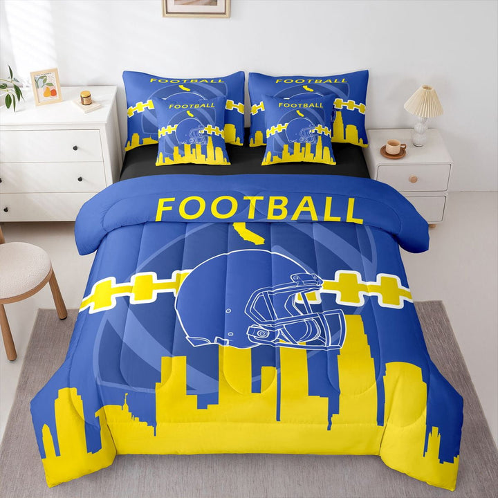 7 Pcs Comforter Set Queen Size,Football Team Bed in a Bag with Flat Sheet and Fitted Sheet and Adults,Football Bedding Set with Pillowcase and Sham(Los Angeles 1)