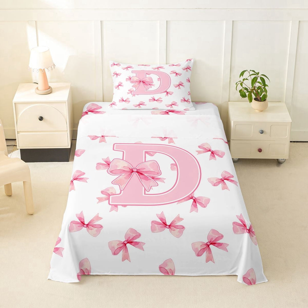 Erosebridal Girls Letter D Bow Twin Sheet Sets,Cute Bows Kawaii Bowtie Bedding For Girls Teens 3-Piece