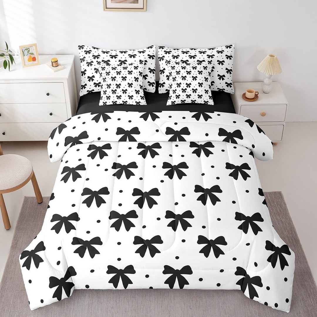 Erosebridal Princess Bow Tie Bedding Twin Size, Black and White Bed in a Bag Twin size, Reversible 7-Piece