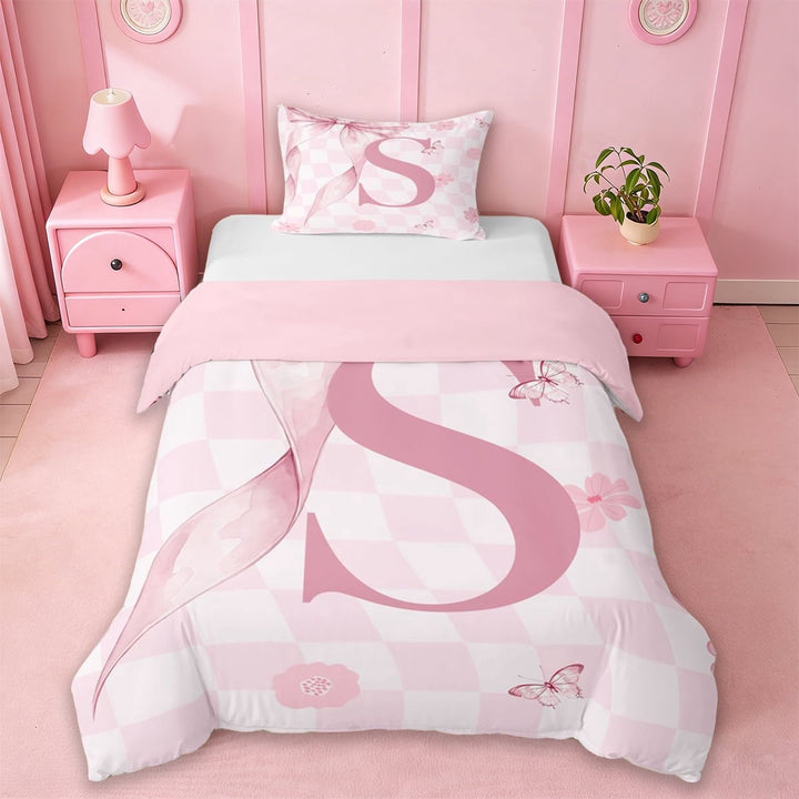 Erosebridal Girl Personalized Gifts Twin Bedding,Alphabet S Duvet Cover Set For Kids,Reversible pink,2 Pieces(No Comforter)