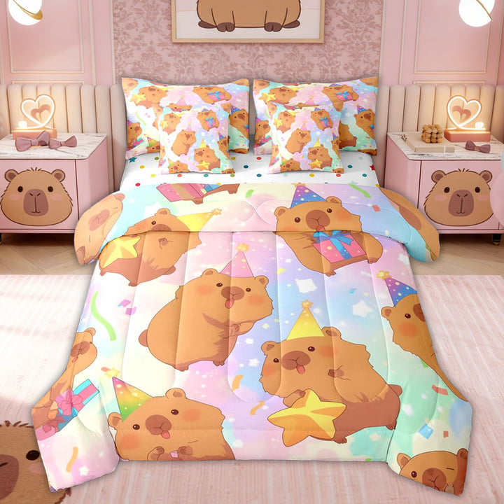 Erosebridal Kids Birthday Capybara Twin Bedding Sets, Galaxy Star Sky Bedding Comforter Set, 7 Pieces