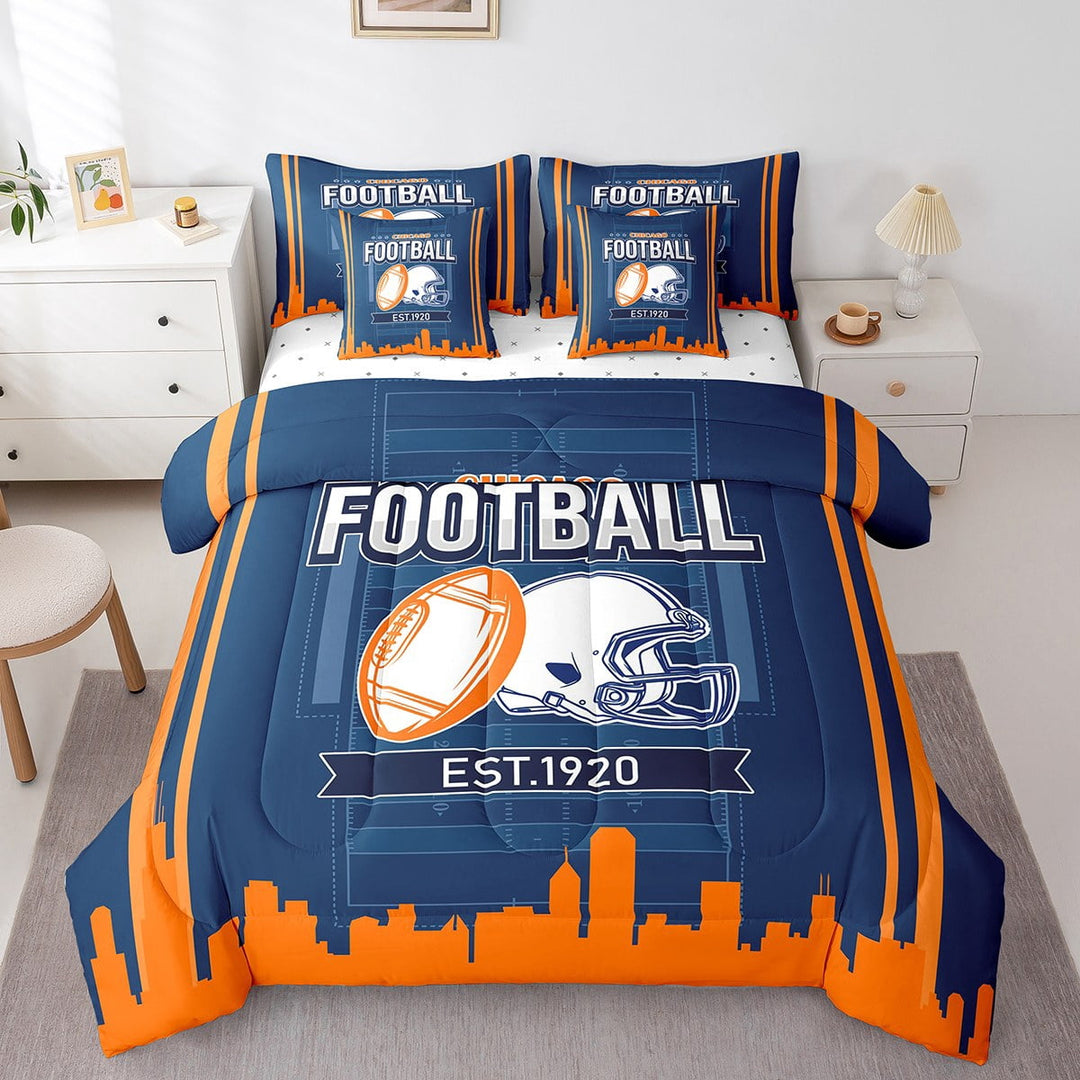 Erosebridal American Football Bedding Sets Twin Size,Ball Game Comforter Sets with Sheets,Sport Decor,Reversible,Breathable,7-Piece