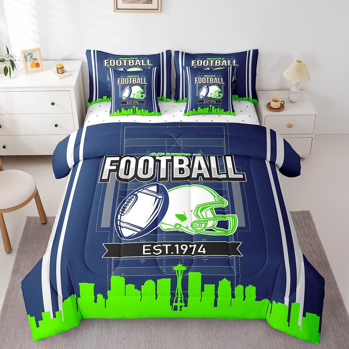 Erosebridal Rugby Bedding Sets Twin Size,Geometry Sport Comforter Sets with Sheets,Football Gaming Decor,Reversible,Breathable,7-Piece