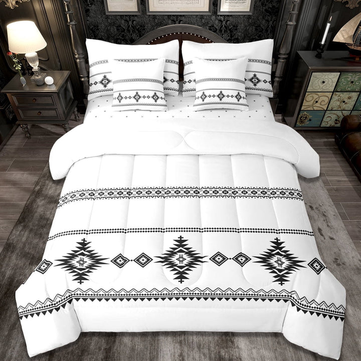 Erosebridal Vintage Exotic Bohemian 7-Piece Bedding Comforter Set,White Black King Bedding Sets For Men Women,Reversible