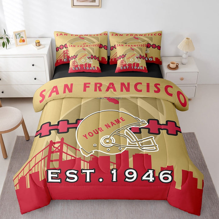 Erosebridal 7 Pcs Comforter Set Twin Size,Customized Bed in a Bag with Flat Sheet and Fitted Sheet and Adults,Football Bedding Set with Pillowcase and Sham(San Francisco)