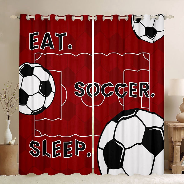 Erosebridal Red Football Court Black Out Curtains,Soccer Sport Game Ball Theme Curtains Pack of 2 (42x63 Each) For Kids Boys