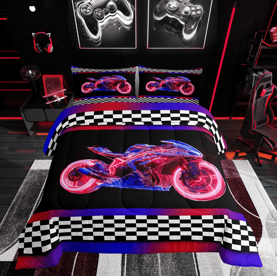 Erosebridal Dirt Bike Comforter Sets Twin Size, Sports Game Comforters &amp; Duvets, Geometric Decor, Ultra Soft 2-Piece