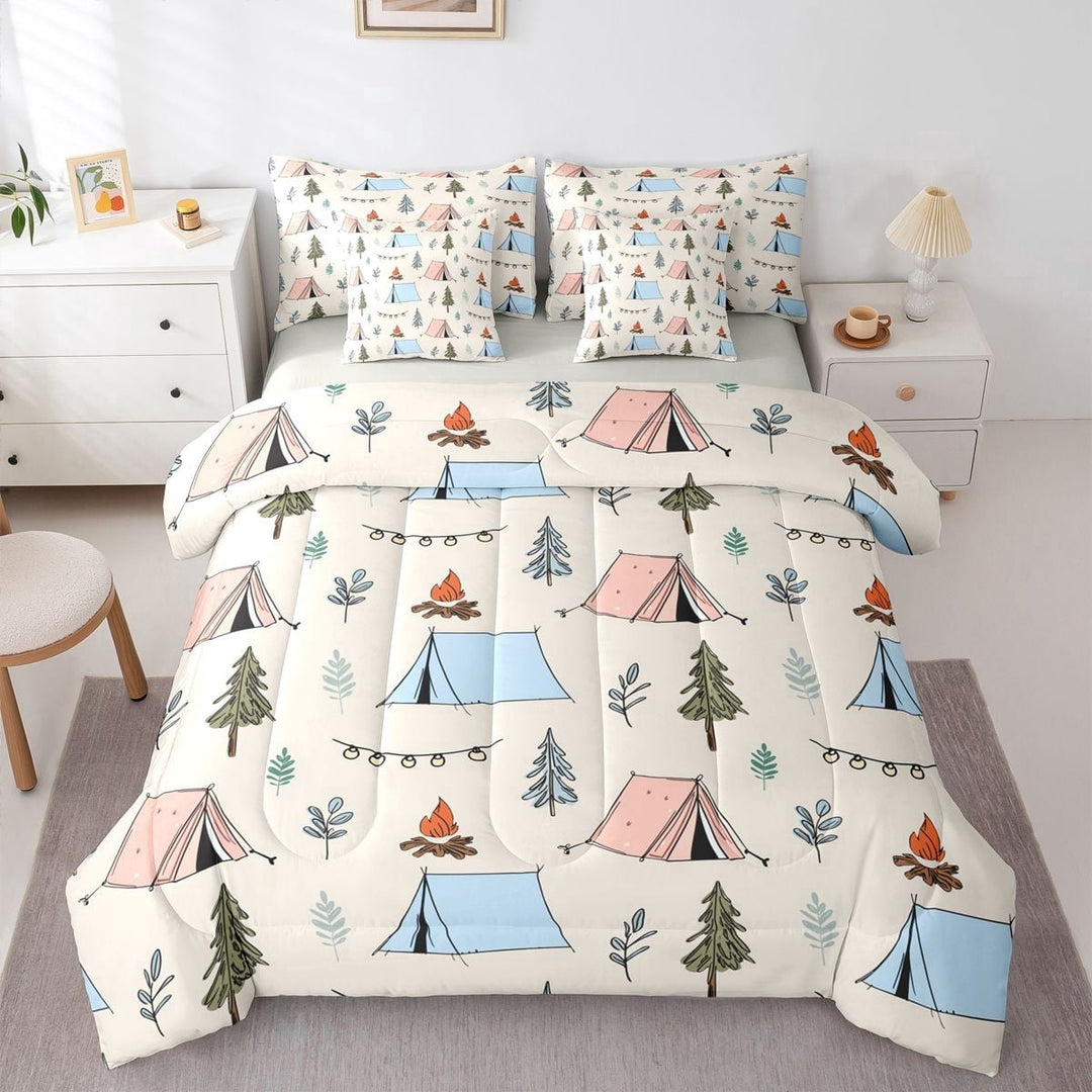 Erosebridal Kids Teens Jungle Adventure Twin Bedding Sets 7-Piece,Boys Girls Woodland Camping Theme Bedding Comforter Set,Grey Reversible