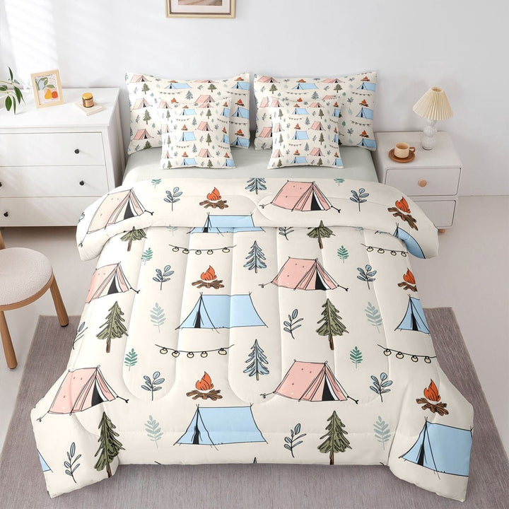 Erosebridal Kids Teens Jungle Adventure Twin Bedding Sets 7-Piece,Boys Girls Woodland Camping Theme Bedding Comforter Set,Grey Reversible