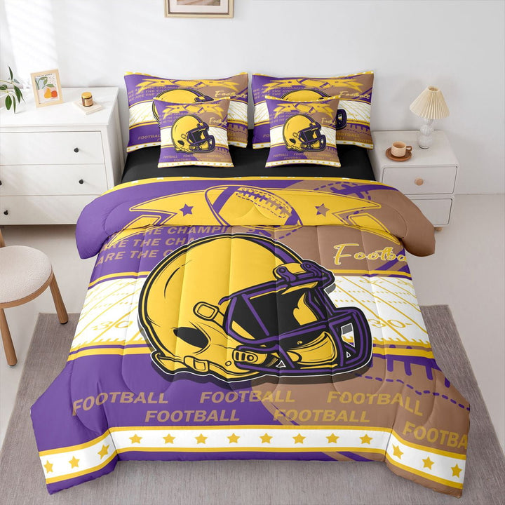 Erosebridal Sports Bedding Sets Twin Size Teens, American Football Bed Sheets Set, Purple Orange, Minnesota, Ultra Soft 7 Pieces