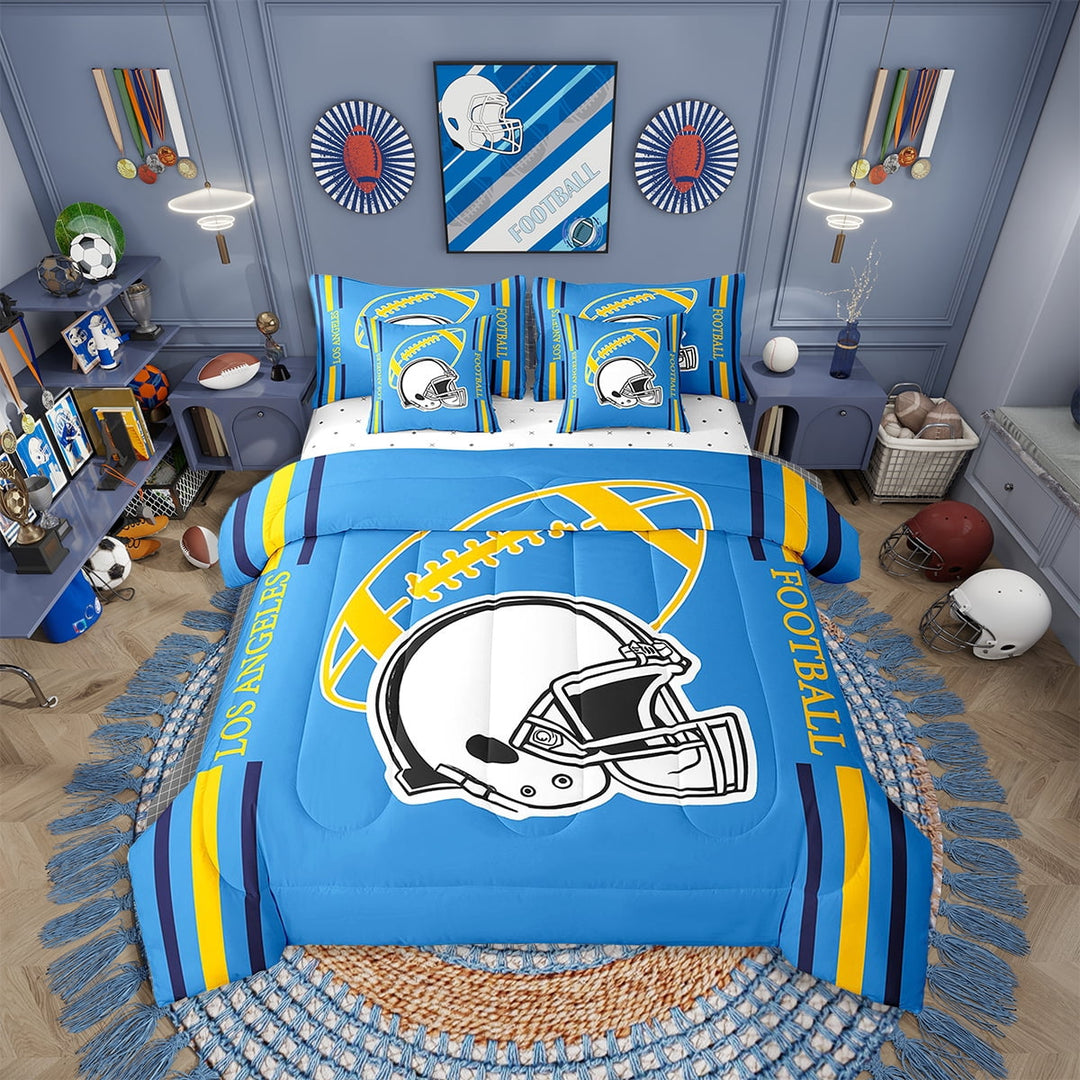 Erosebridal American Football Comforter Set Twin Size 7 Pieces Rugby Games Sport Arena Blue Yellow Bedding Set Sports Theme Bed in a Bag with Comforter,Sheets