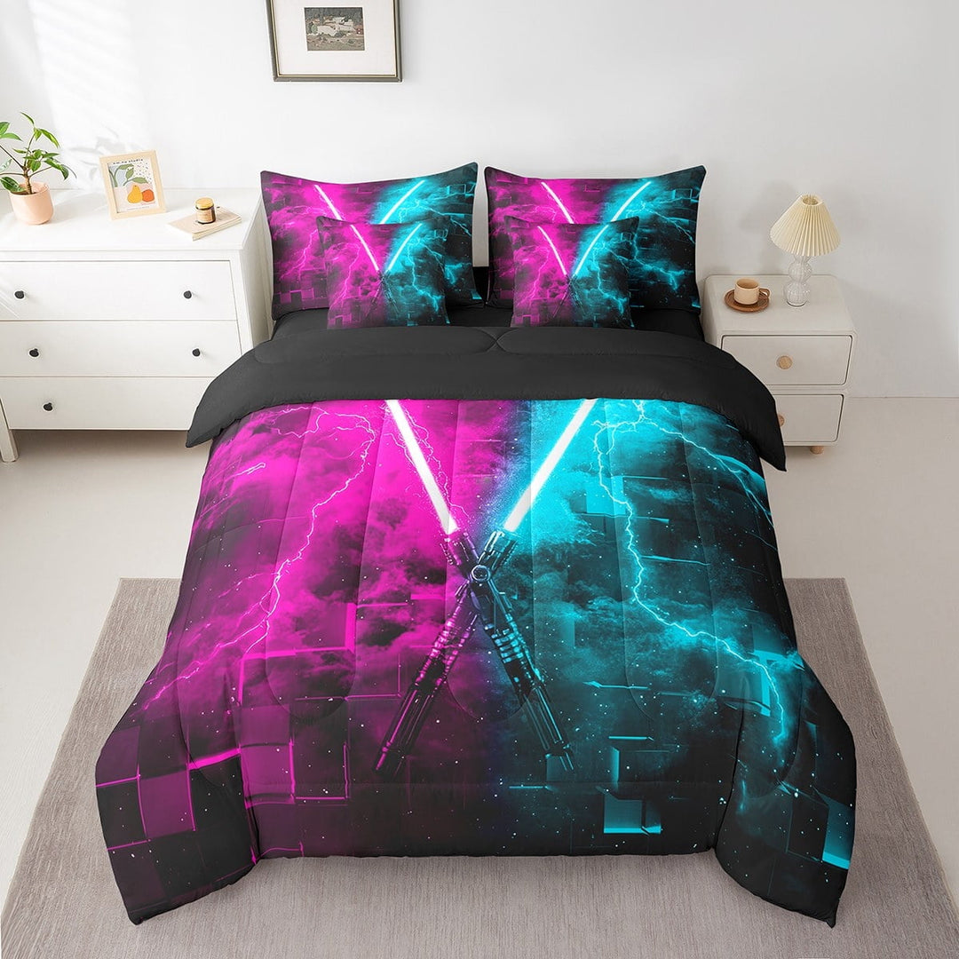 Erosebridal Gaming Lightning Bedding Sets Twin Size, Neon Lightning Comforter Sets with Sheets, Modern Fashion Decor, Reversible