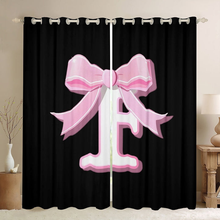 Erosebridal Initial Letter F Curtains Pack of 2 (38x45), Black Pink 30%-50% Black Out Curtains, Kawaii Bow-tie Curtains for Living Room, Window Curtains Room Decorative