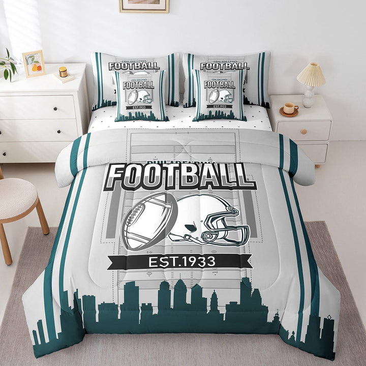 Erosebridal Sport Football Bedding Sets Twin Size,Geometric Stripes Comforter Sets with Sheets,Room Decorative,Reversible,Breathable,7-Piece
