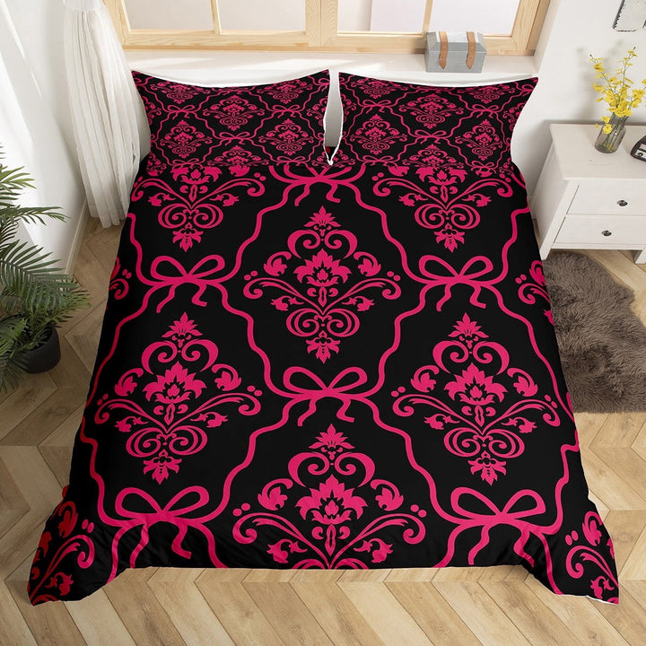 Erosebridal Gothic Damask Duvet Cover Queen,Geometric Bow Bedding Sets Queen Size,Boho Bohemain Comforter Cover Queen For Men Women,Microfiber Bedroom Decor Reversible,3pcs£¨No Comforter£©