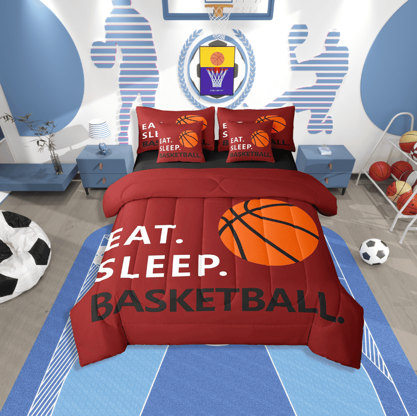 Erosebridal Basketball Bedding Sets Twin Size,Ball Gaming Comforter Sets With Sheets,Sport Theme Decor,Reversible,Breathable,7Pcs