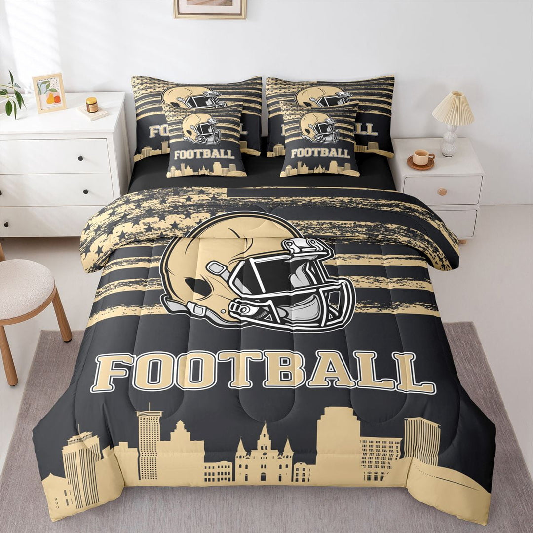Erosebridal Helmet City Silhouette Bedding Twin Size,New Orleans Comforter Sets with Sheets,American Football Bedding Sets Twin Size,Breathable Room Decorative Reversible,7pcs