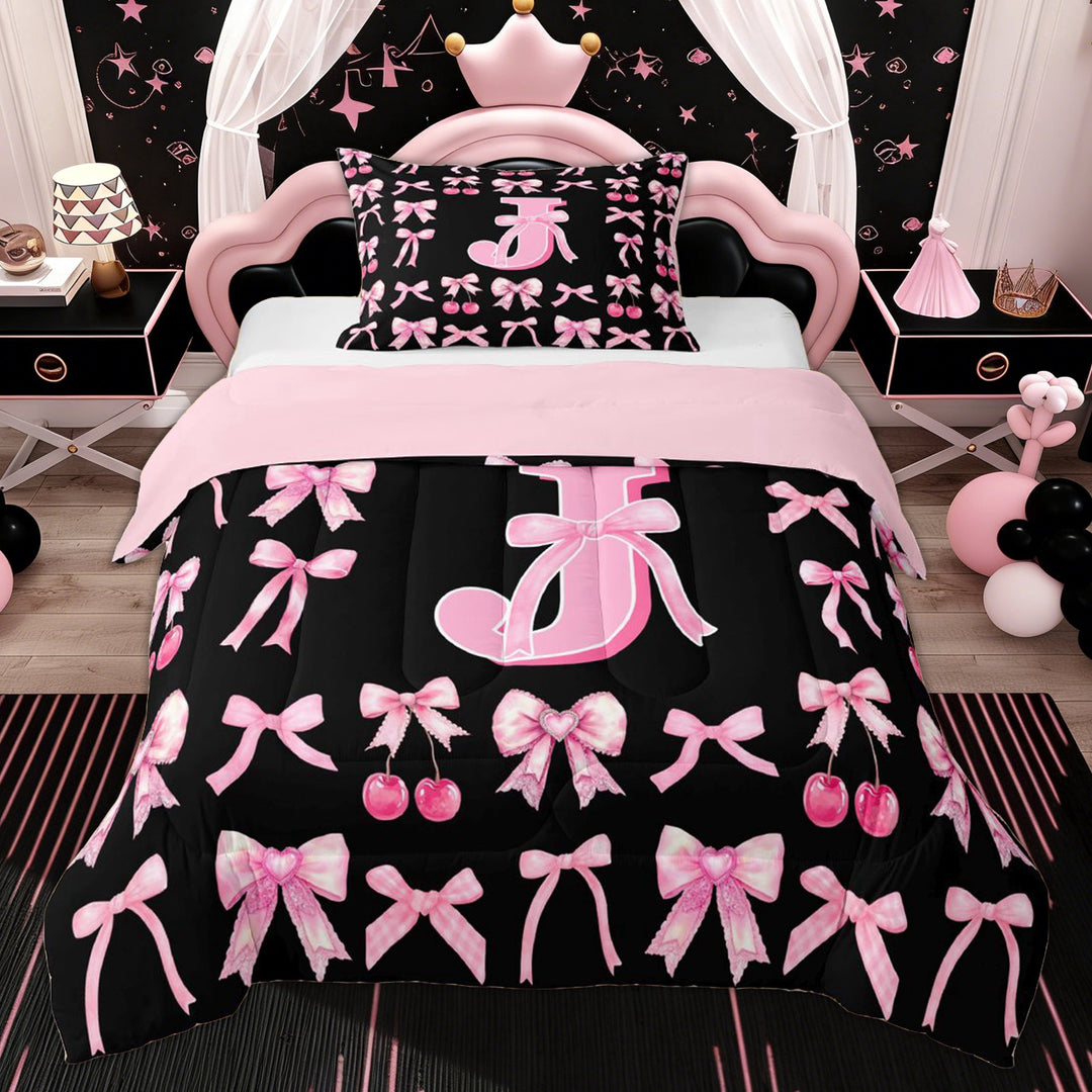 Erosebridal Bowknot Letter J Twin Comforter Sets for Kid, Cartoon Princess Bedding Set, 2 Pieces