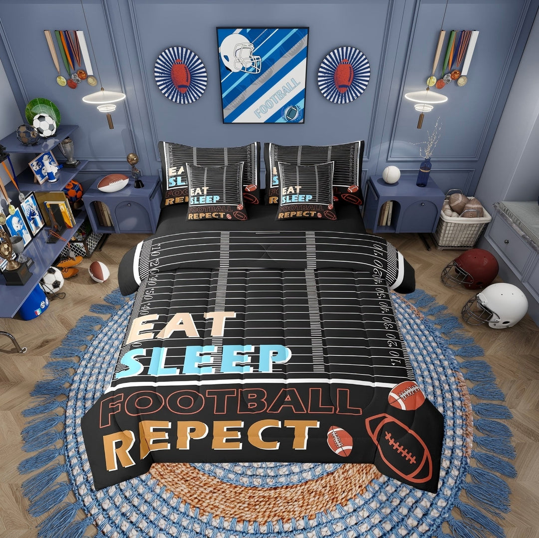 Erosebridal Vintage Football Bedding Sets Twin with Comforter, Rugby Player Duvet Insert, Sports Lover Decor, Reversible 7pcs