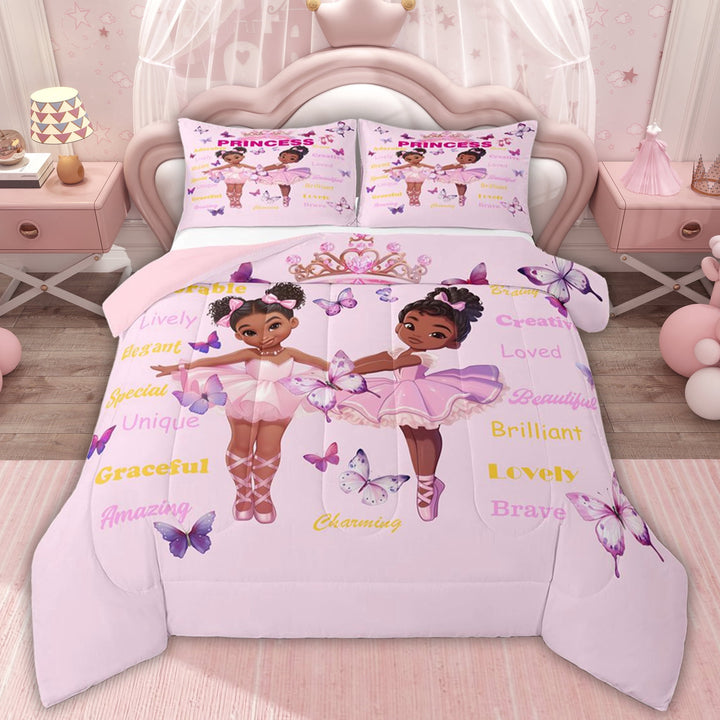 Erosebridal Pink Ballet Girls Full Size Comforter Sets, Butterfly Animals Bedding Sets, 3 Pieces