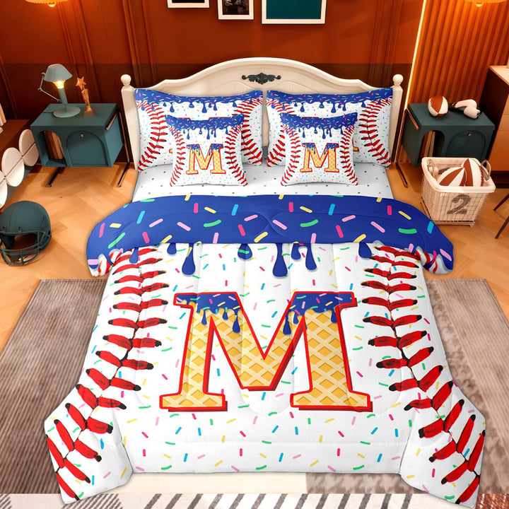 Erosebridal Orange Monogrammed M Twin Bedding Sets 7-Piece, Sport Baseball Bedding Comforter Set, Kids Boys