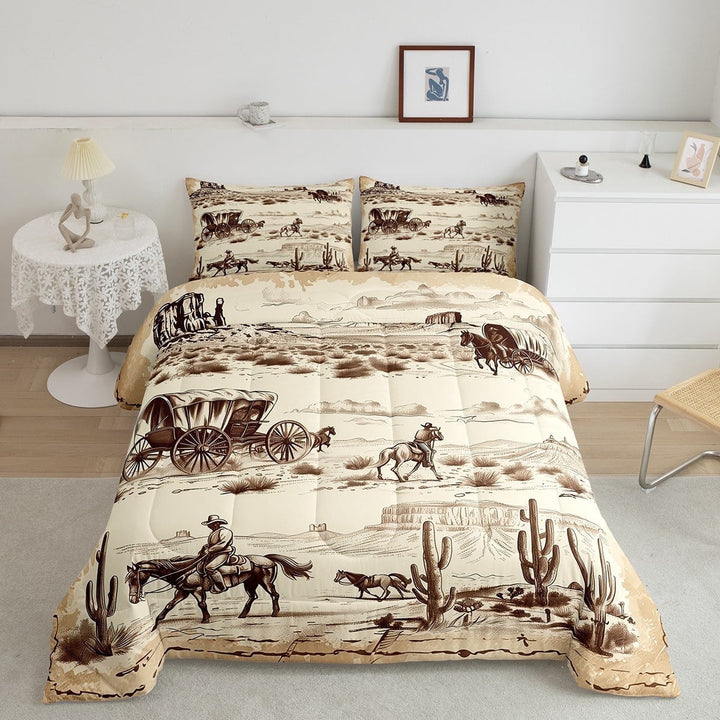 Erosebridal Cowgirl Cowboy Comforter Sets King Size, Vintage Western Down Comforter, Rustic Horse Duvet Insert, Ultra Soft Bedroom Decorative, 3pcs