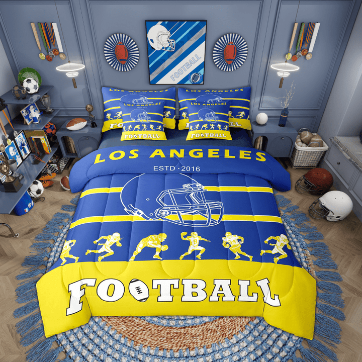 Erosebridal Twin Comforter Set - 7 Pieces Football Bedding Sets Twin Bed in a Bag Sports Bedding with City Name Reversible Football Comforter, Sheets, Pillowcases &amp; Shams(Los Angeles)