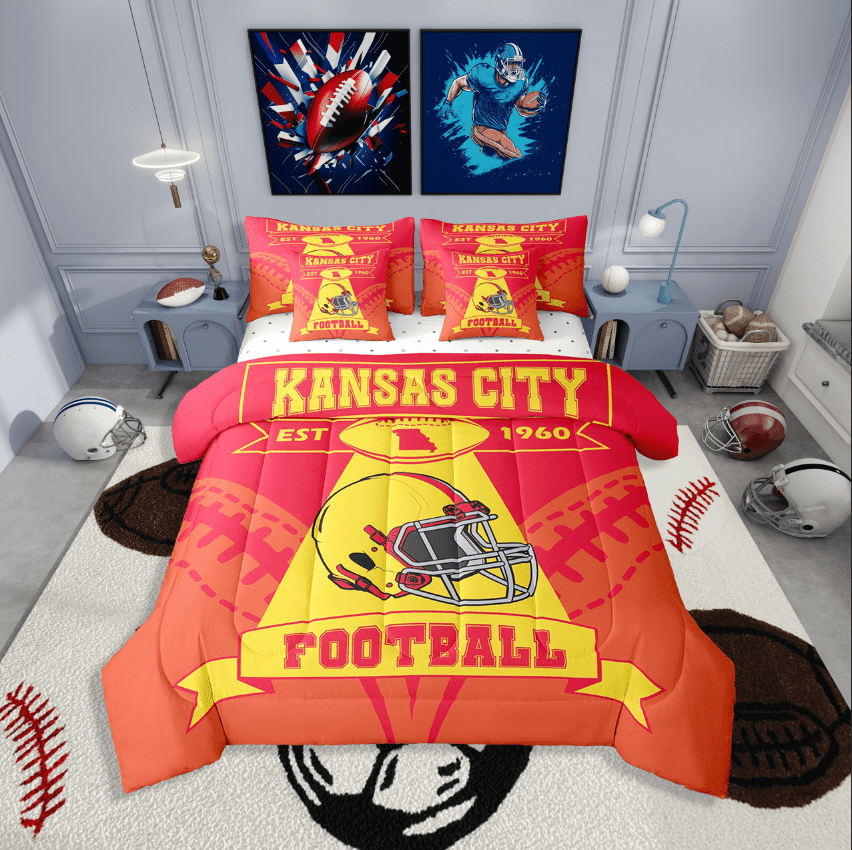 Erosebridal Sport Football Bedding Sets Twin Size,Geometric Stripes Comforter Sets with Sheets,Room Decorative,Reversible,Breathable,7-Piece