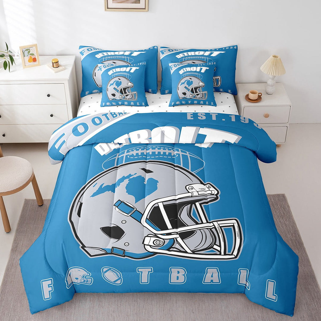 Erosebridal Eat Sleep Bedding Sets, American Football Comforter Sets with Sheets, Sports Lover Bed Sheets Set, Lightweight Bedroom Decor, 7 Pieces
