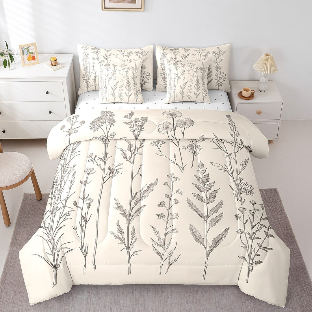Erosebridal Vintage Flower Bed in a Bag Full size, Beige Grey Bed Set, Super Cozy 7-Piece