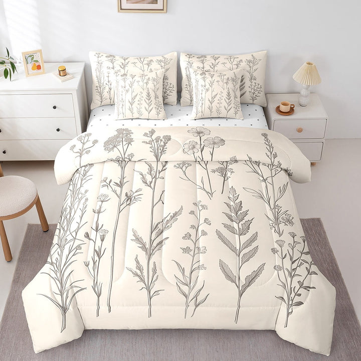 Erosebridal Vintage Flower Bed in a Bag Full size, Beige Grey Bed Set, Super Cozy 7-Piece