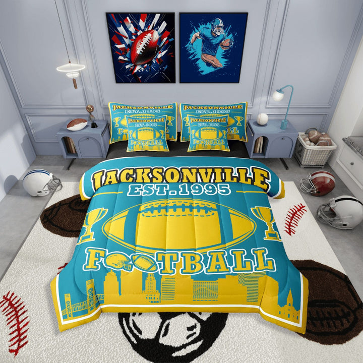 Erosebridal Teen Ball Gaming Football Bedding Sets Twin Size,Sport Game Comforter Sets with Sheets,Gamer Decoration(Jacksonville),Reversible,Lightweight,7-Piece
