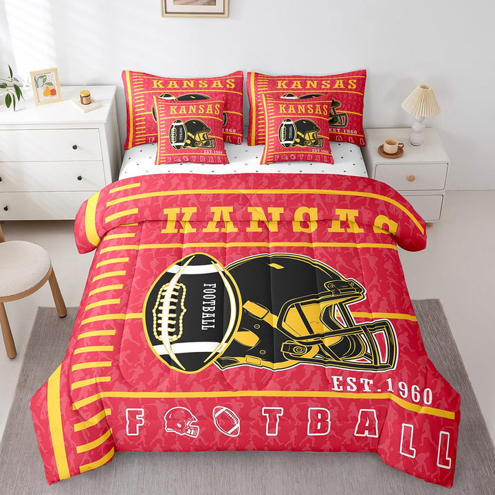 Erosebridal 3D Rugby Print Bed in a Bag Twin size, American Football City Bed Set, Sports Theme Decor, 7pcs