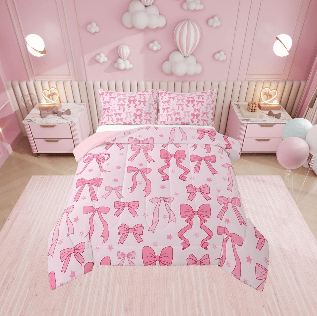Erosebridal Kawaii Bowknot Bedding Twin Comforter Set,Cartoon Stars Down Comforter,Cute Bow Bedding Sets Twin With Comforter,Lightweight Bow Tie Bedroom Decoration,Reversible,2-Piece