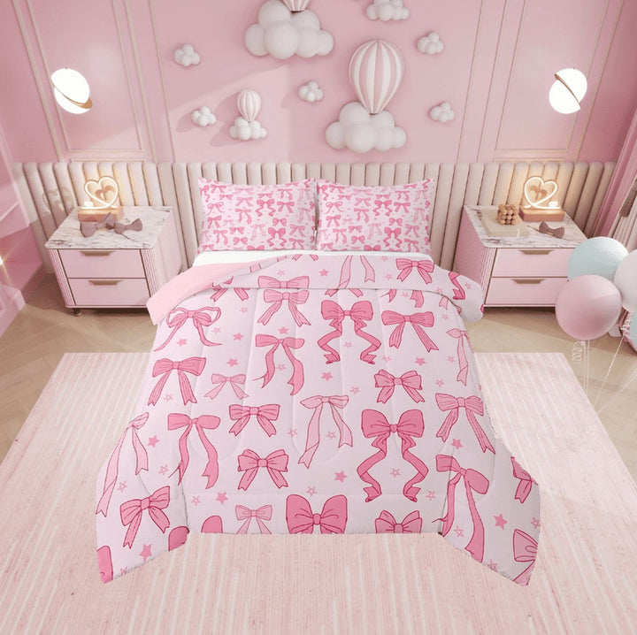 Erosebridal Kawaii Bowknot Bedding Twin Comforter Set,Cartoon Stars Down Comforter,Cute Bow Bedding Sets Twin With Comforter,Lightweight Bow Tie Bedroom Decoration,Reversible,2-Piece