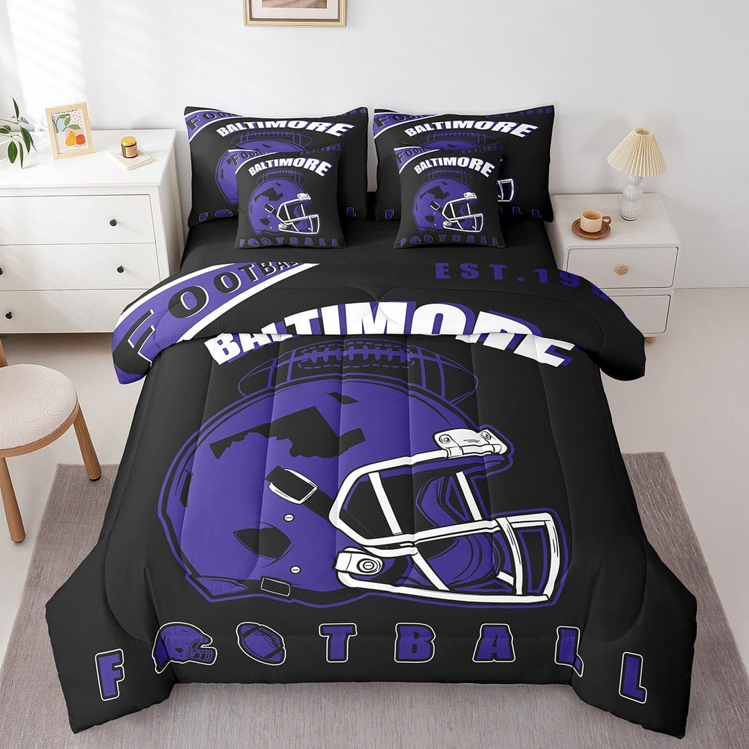 Erosebridal American City Bedding Sets, Football Player Comforter Sets with Sheets, Indigo Reversible Bed Sheets Set, Breathable Bedroom Decor, 7-Piece